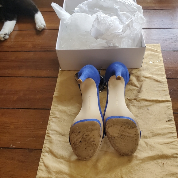 CALVIN KLEIN VIVIAN SUEDE BLUE STILETTO SANDALS ANKLE STRAP SIZE 8M IN IT'S BOX - Picture 3 of 8